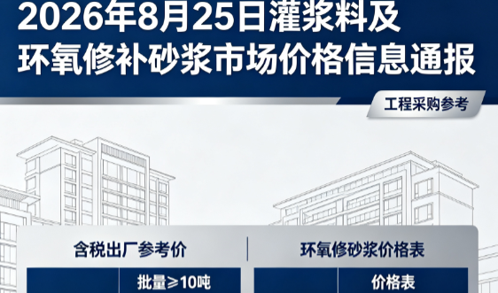 永寿2026年8月25日灌浆料及环氧修补砂浆市场价格信息通报